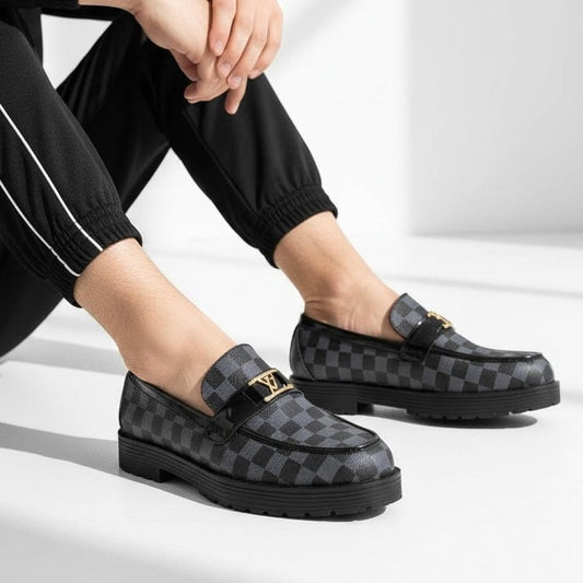 Men's Black Checkered Loafer Black Check