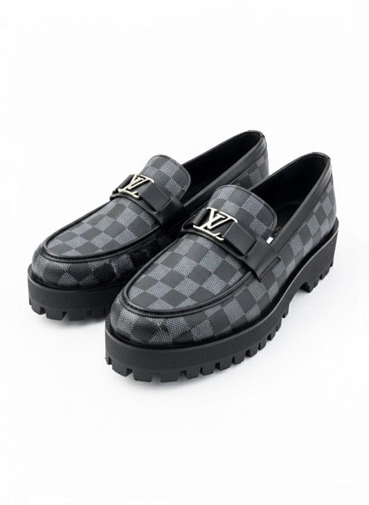 Men's Black Checkered Loafer Black Check